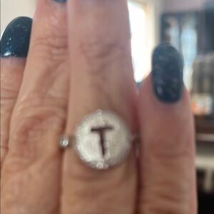 Elegant Silver Initial Ring letter t